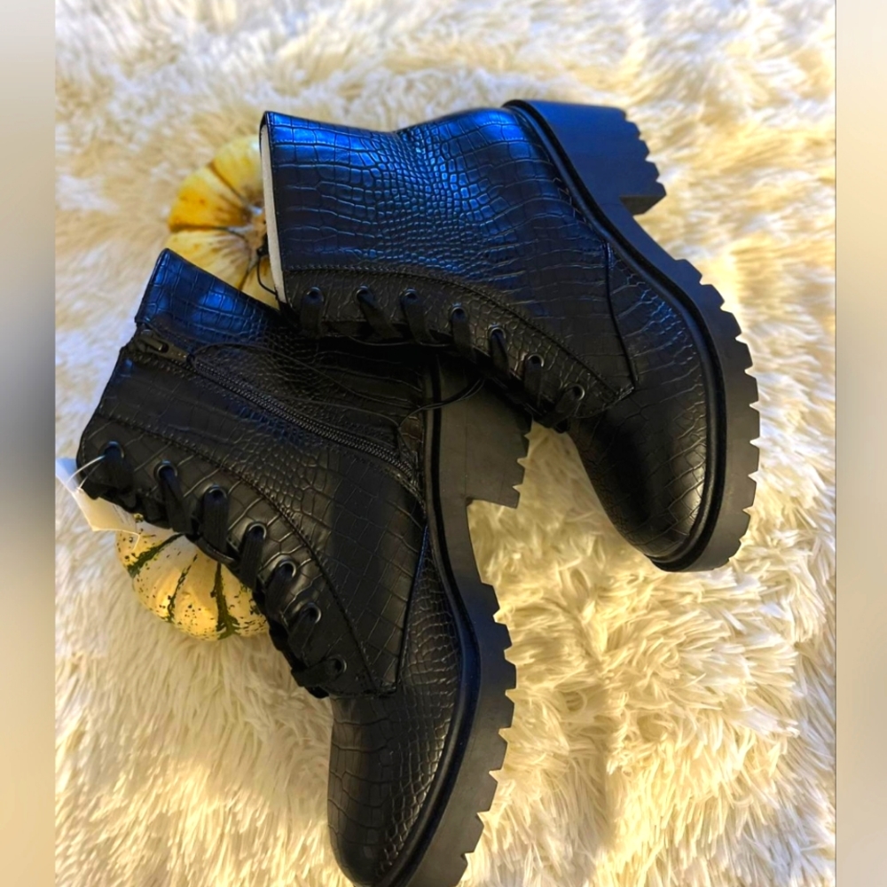 a new day Black Croc-Embossed Combat Boots